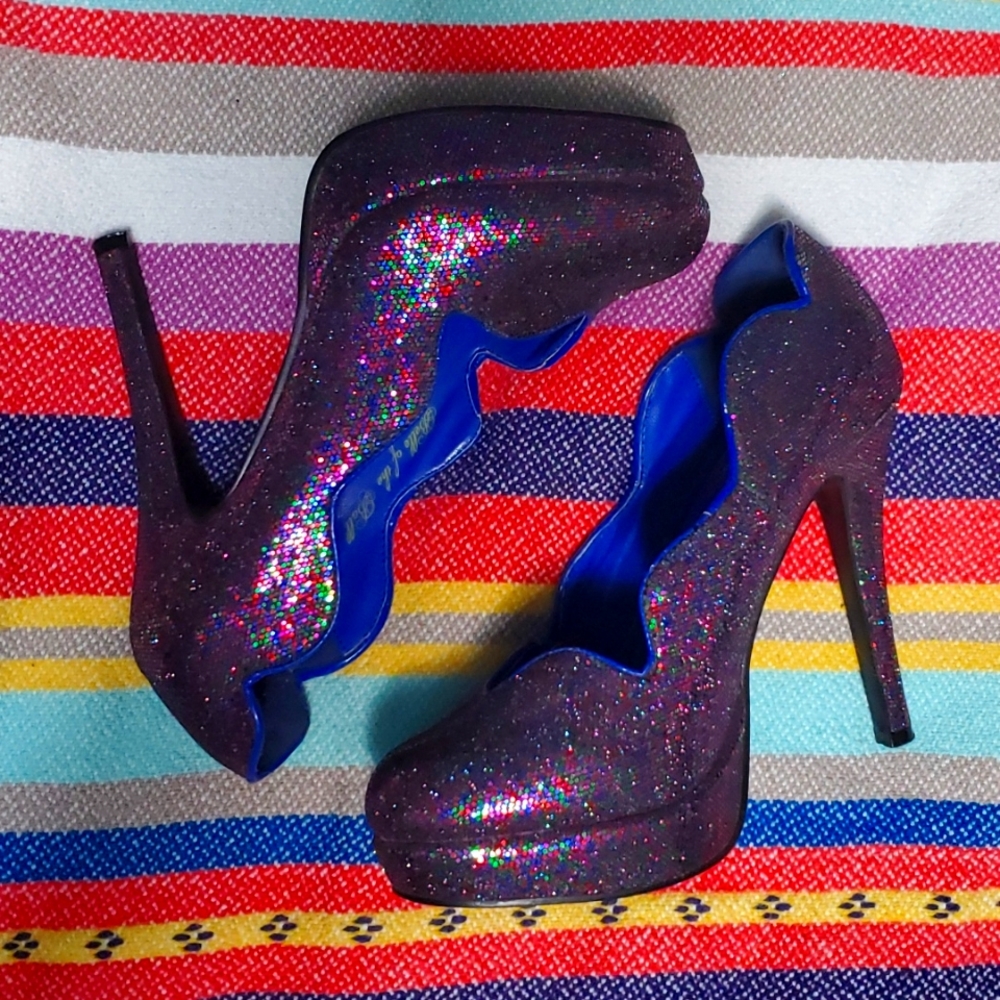 TUK Fab-Fetti multi color glitter platform heels